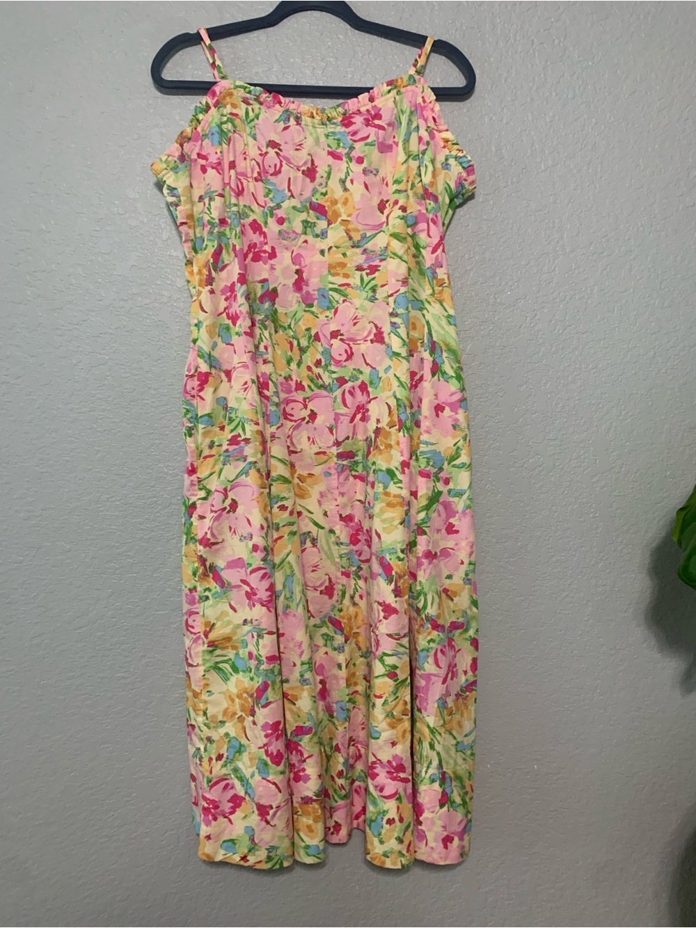 Floral Spaghetti-Strap Casual Dress in Pink, Yellow & Green